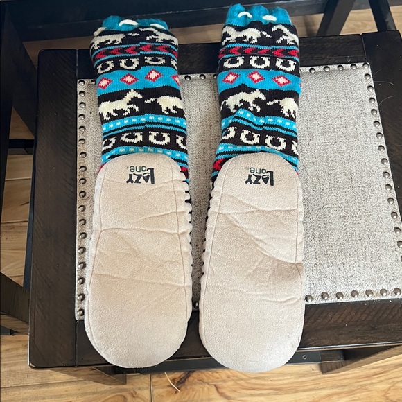 Lazy One Blue and Brown Knit Slipper Socks - Picture 3 of 3